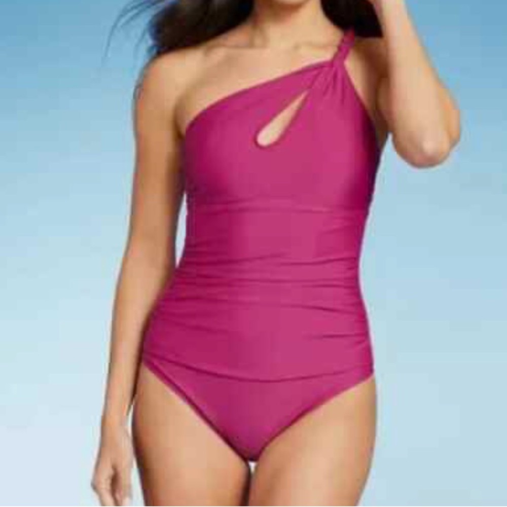 Shade & Shore Purple Keyhole One Shoulder Twist One Piece Swimsuit Size XS/M NEW